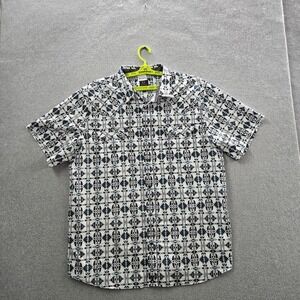 Moon Shine Men Button Up Shirt XXL White Geometric‎ Short Sleeve Logo